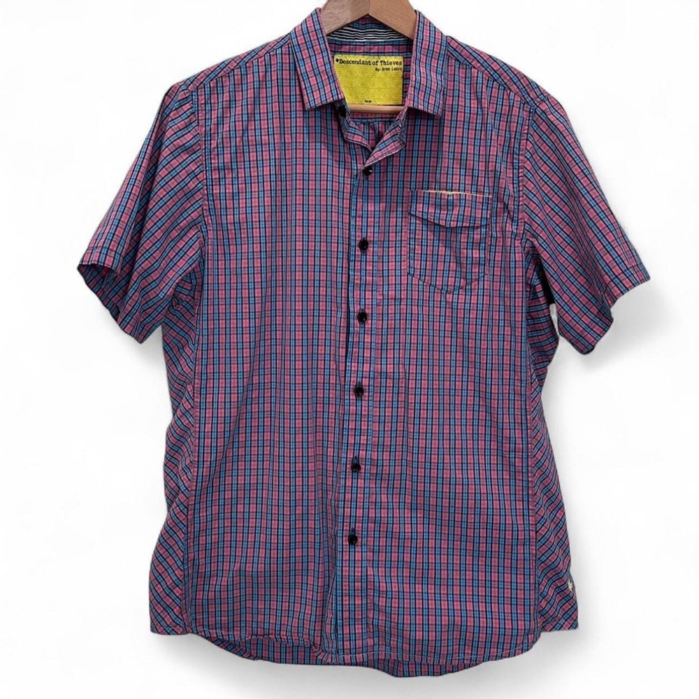 Descendant of Thieves Casual Pink and Blue Plaid Men's Shirt Large